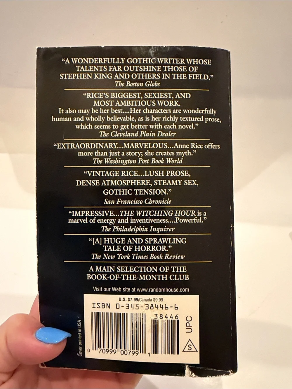 The Witching Hour Paperback Book By Anne Rice- Blue Cover